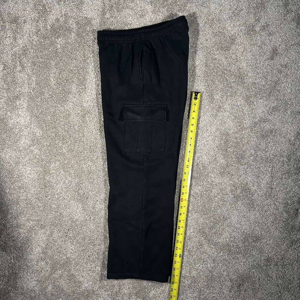 Womens Black Fleece Cargo Sweatpants Elastic Waist Straight Leg Size S - Picture 5 of 8